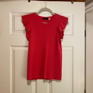 T Tahari Viscose Wool Pink Ruffle Sleeve Tank - Very Warm and Soft - Size Small